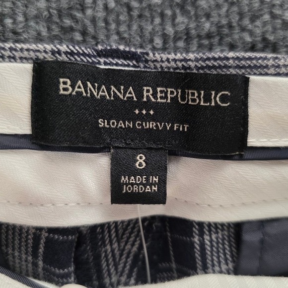 Banana Republic Sloan Curvy Fit Plaid Pants Blue White Size 8 534891-00-1 NWT - Picture 3 of 11